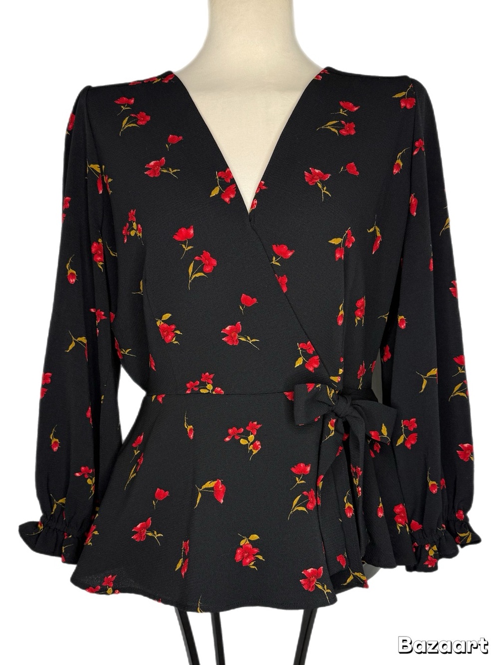 Floral Wrap Peplum Blouse size large OLM